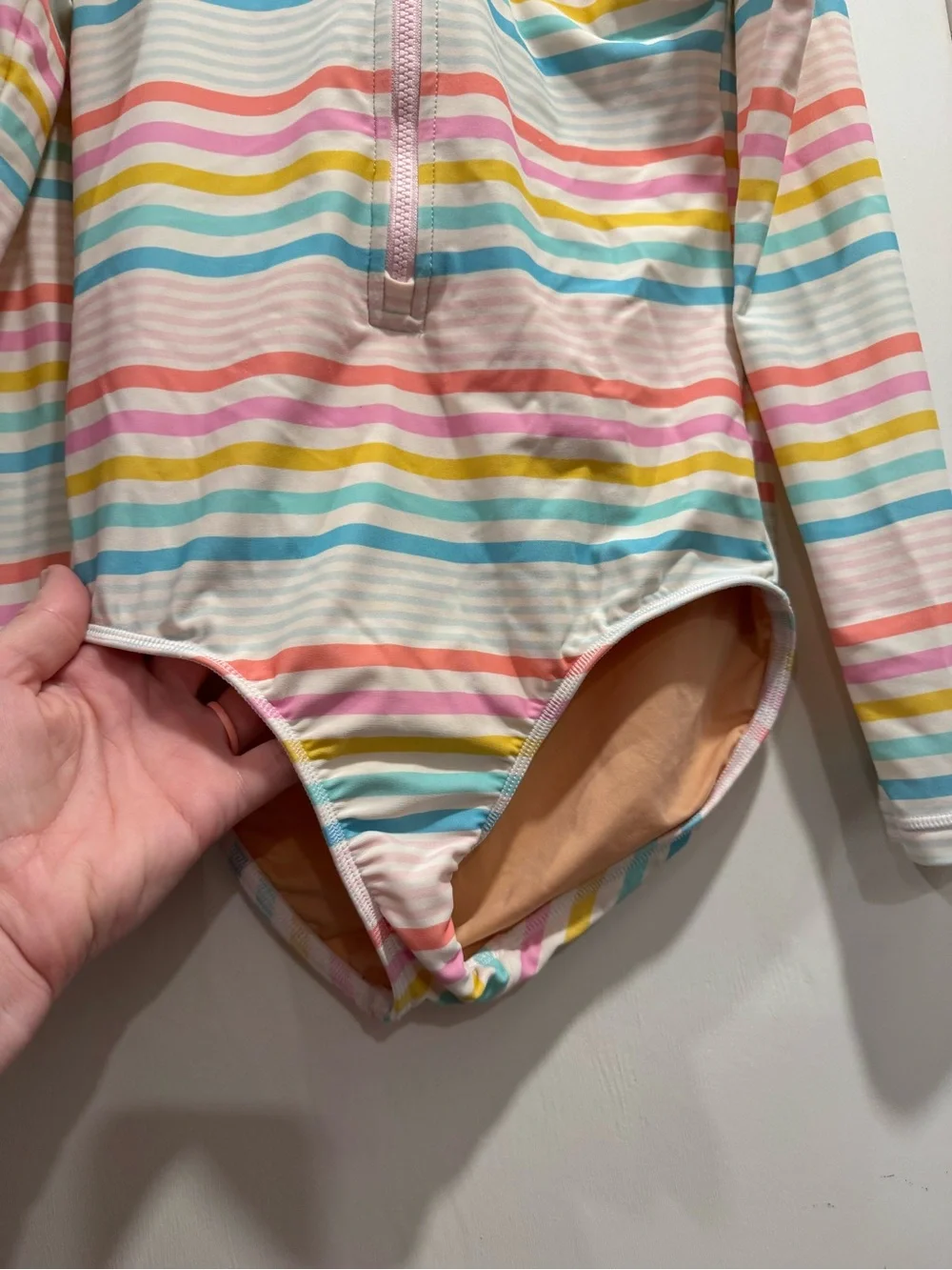 J. Crew Girls' striped rash guard swimsuit 10 Rainbow Summer Vacation Beach